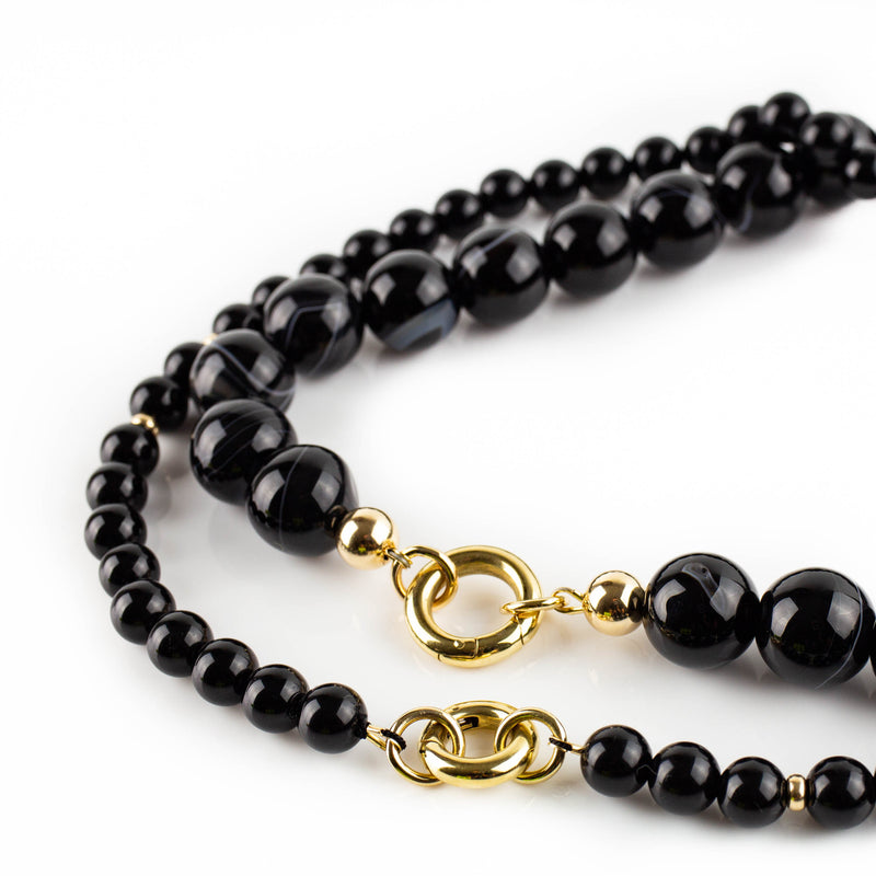 Polished onyx necklace with solid gold accents by Tamahra Prowse