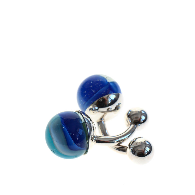 Vintage blue marbles set in sterling silver cufflinks. Jewellery for men.