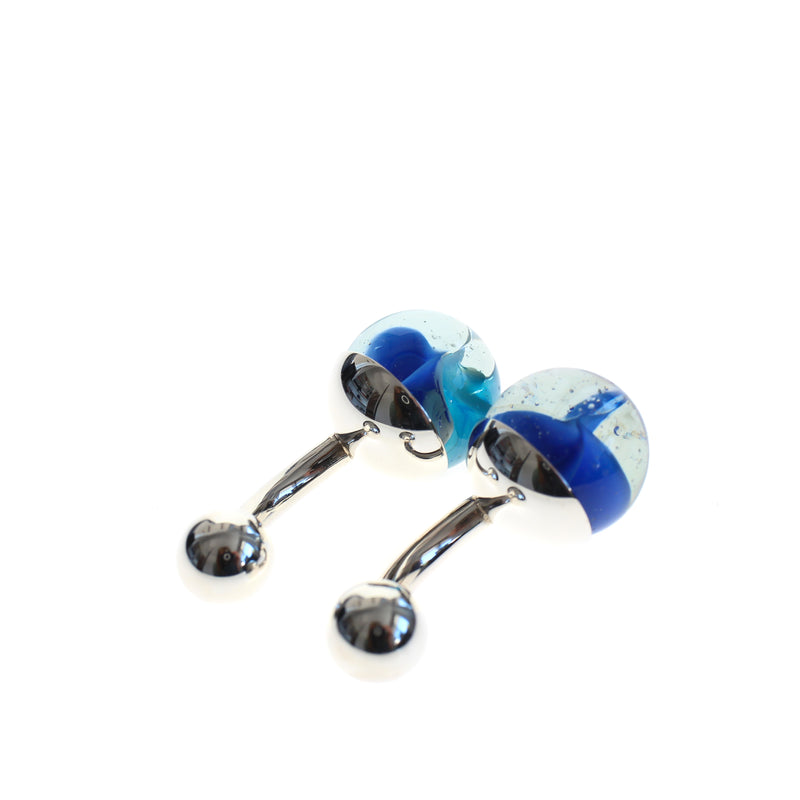 Vintage blue marbles set in sterling silver cufflinks. Jewellery for men.