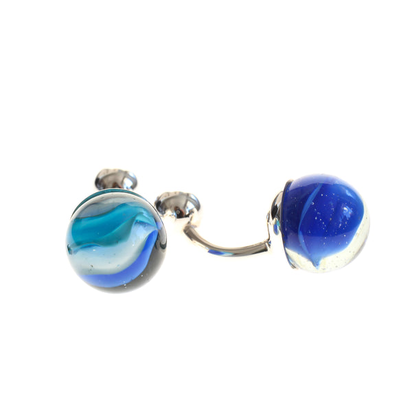 Vintage blue marbles set in sterling silver cufflinks. Jewellery for men.