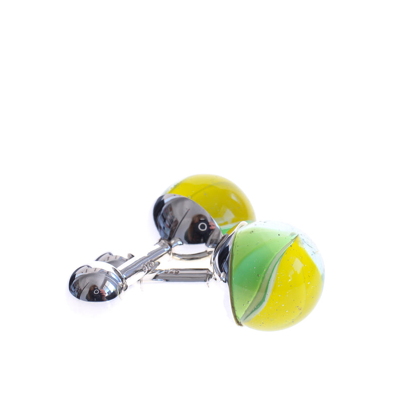 Green and yellow vintage marble cufflinks, perfect gift for him. Solid sterling silver.