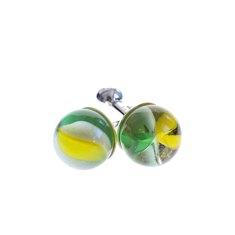 Green and yellow vintage marble cufflinks, perfect gift for him. Solid sterling silver.