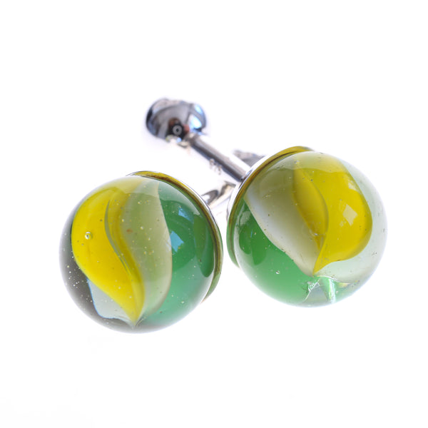 Green and yellow vintage marble cufflinks, perfect gift for him. Solid sterling silver.