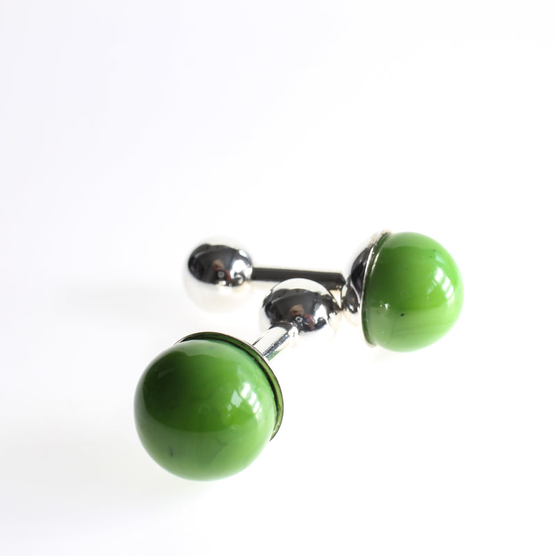 Vintage green marble cufflinks set in sterling silver, gifts for men.