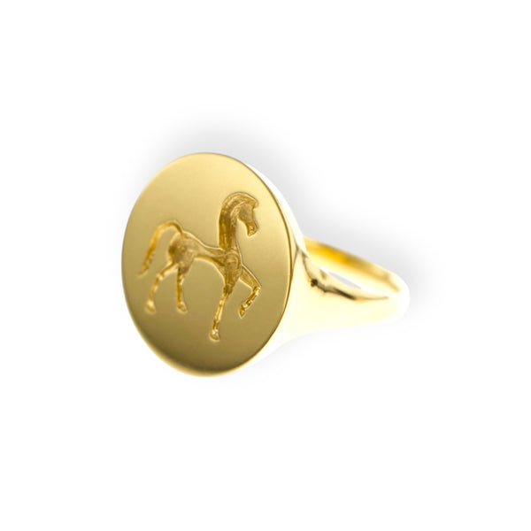 Greek horse gold signet ring