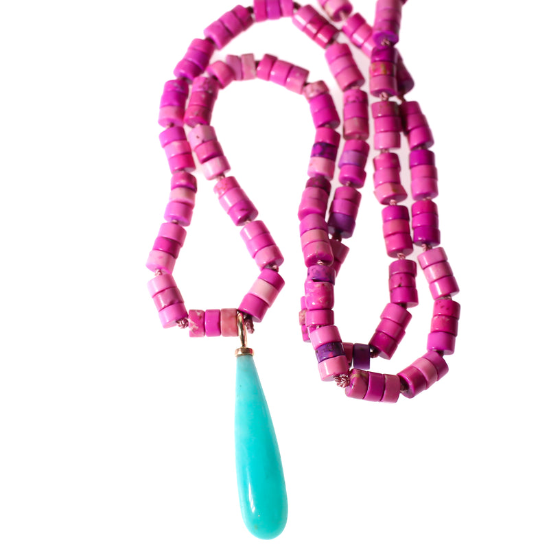 Amazonite drop and pink howlite necklace handmade by Tamahra Prowse