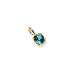 Teal Namibian tourmaline solitaire pendant set in 18kt yellow gold