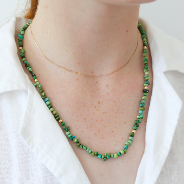 Sonoran lime turquoise bead necklace with gold