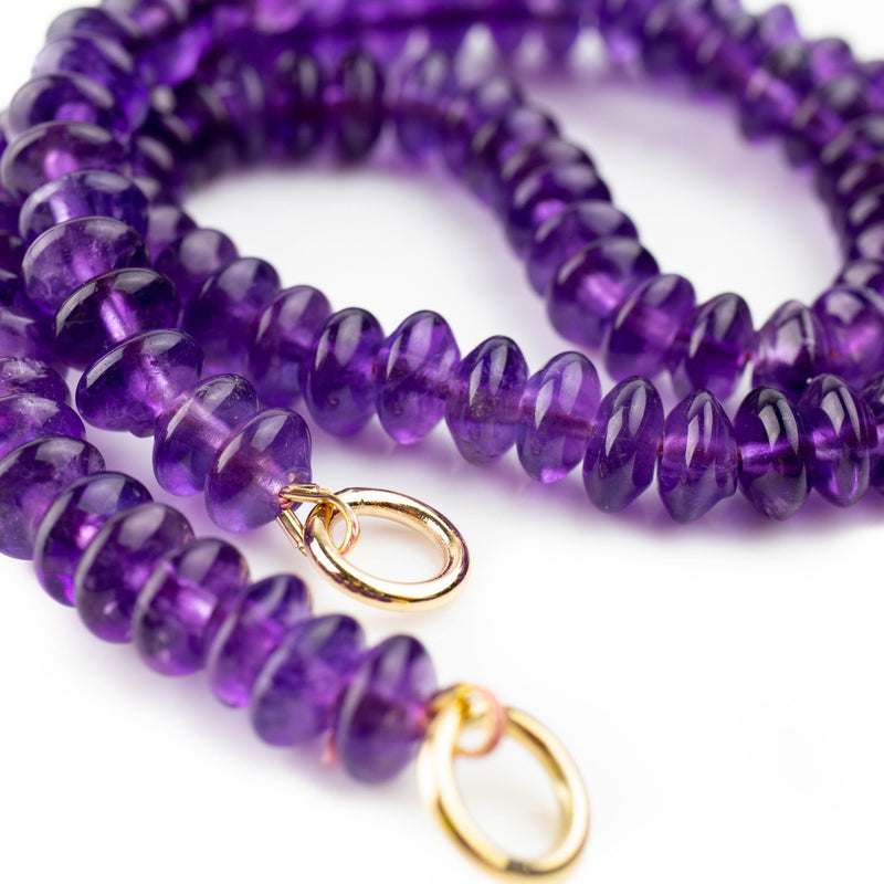 Amethyst necklace with polished beads, designed by jeweller Tamahra Prowse.