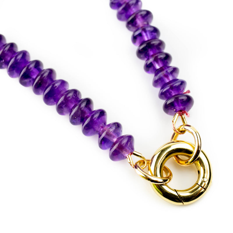 Amethyst necklace with polished beads, designed by jeweller Tamahra Prowse.