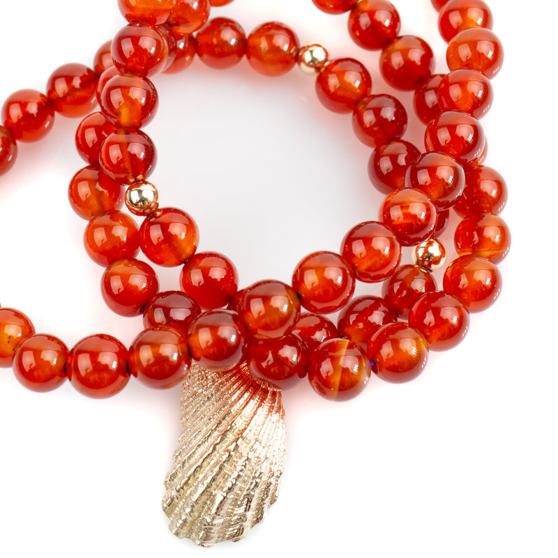 Carnelian and gold shell necklace