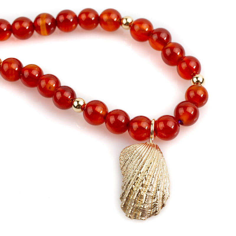 Carnelian and gold shell necklace