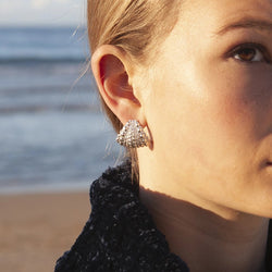 Silver and gold urchin earrings by designer Tamahra Prowse.