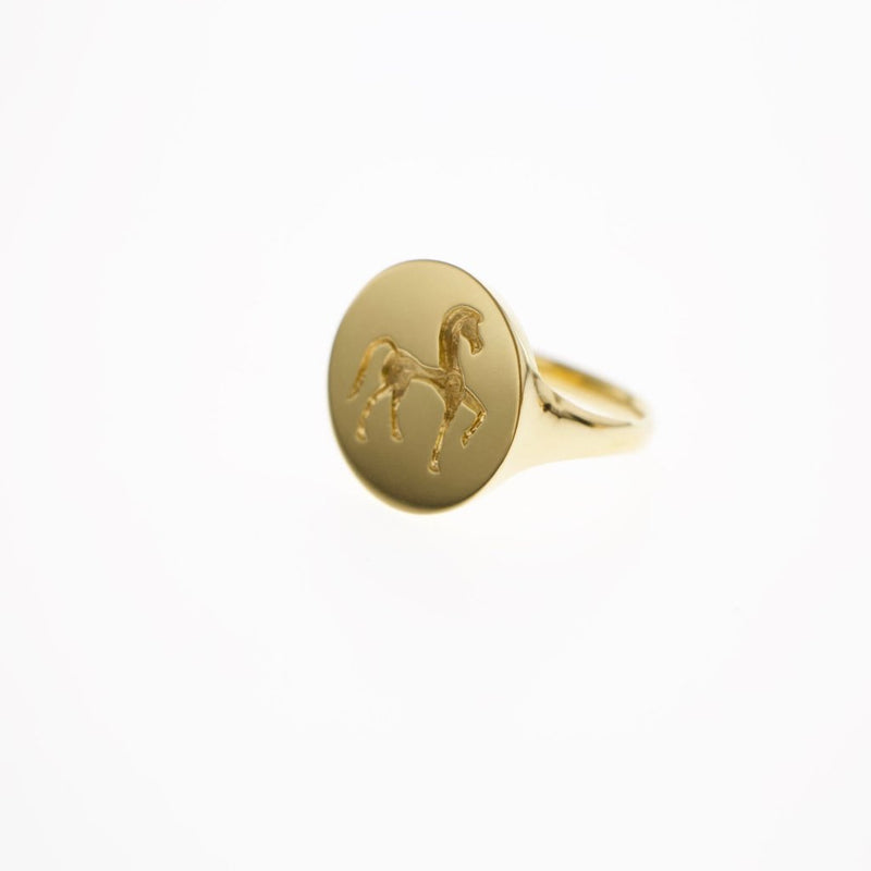 Greek horse gold signet ring