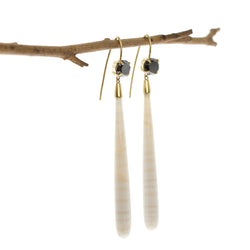 Tamahra Prowse jewellery design. Black diamond and striped chalcedony 18ct gold earrings.