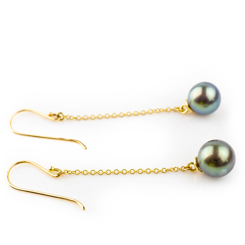 Tahitian pearls on 14 kt chain drop earrings by Tamahra Prowse.